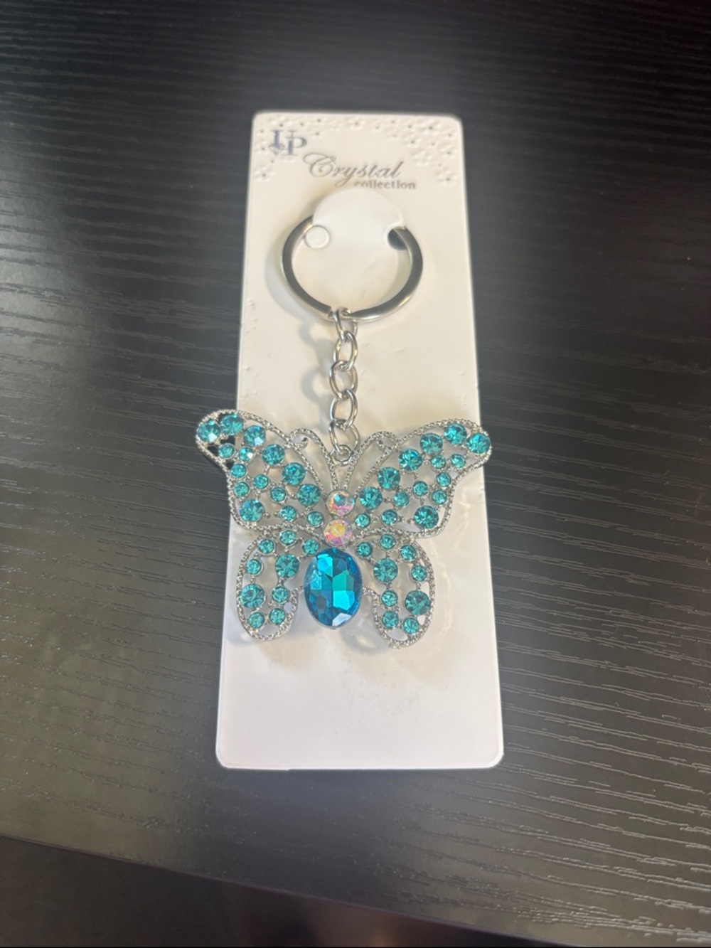 Crystal Butterfly Keychain with Blue Teal Rhinestones